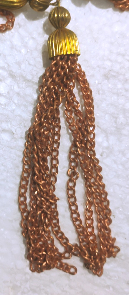6 VINTAGE COPPER FINISH METAL TASSELS w/ BRASS CAPS 4″