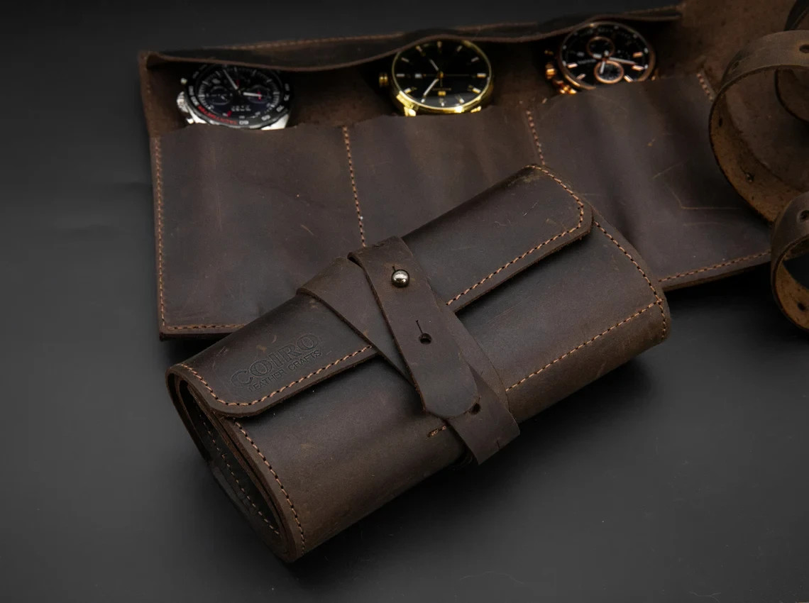 Watch Case Leather Watch Roll Organizer, Accessories Pouch St For 3,4,5 Watches