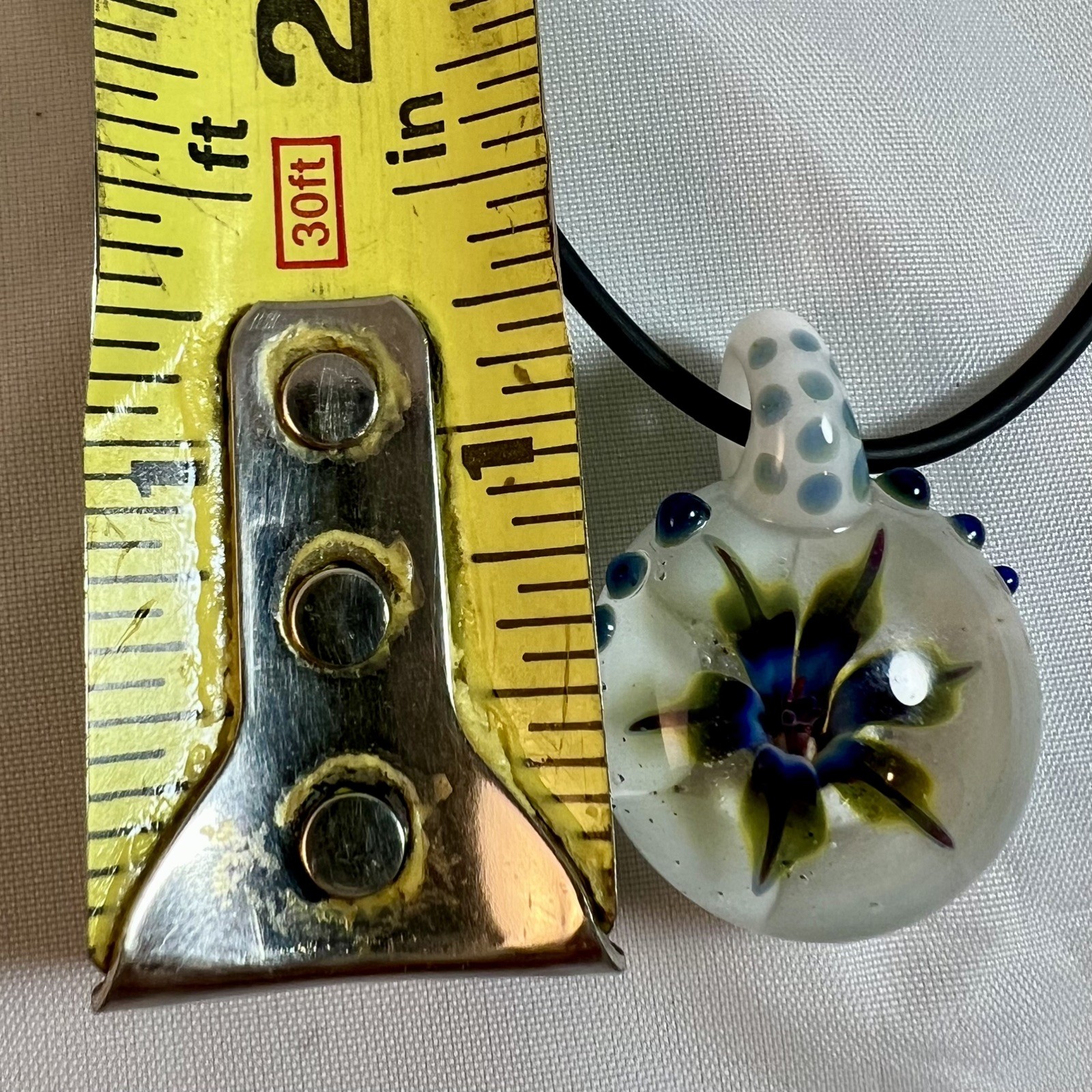 Blown Glass Art Pendant Blooming Flower Green Blue 3D Murano Lampwork Nacklace