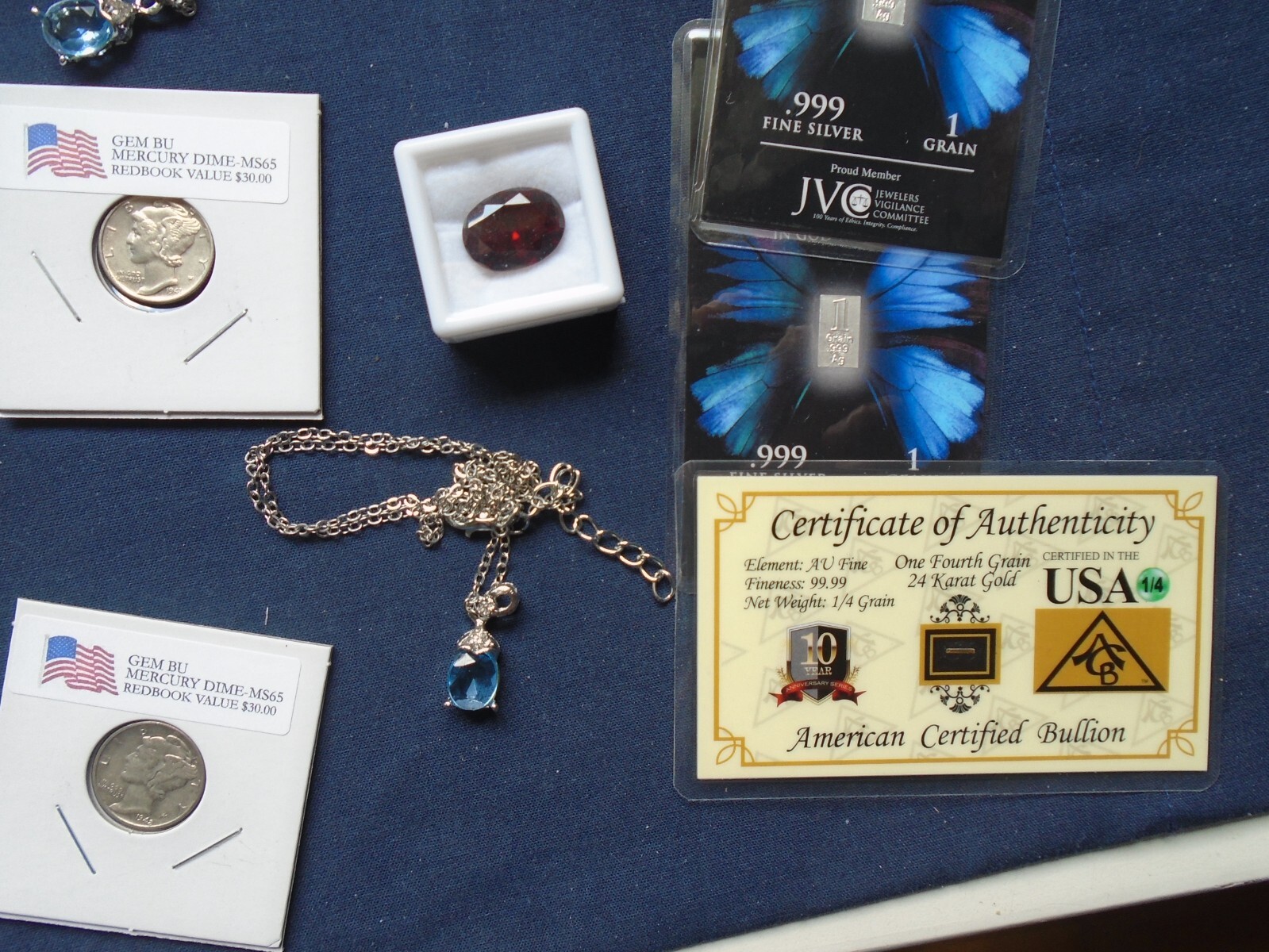 ☆ 5 PC.LOT- RUBY-GEM BU SILVER COIN-SILVER-GOLD-SAPPHIRE NECKLACE SALE-INVEST ☆