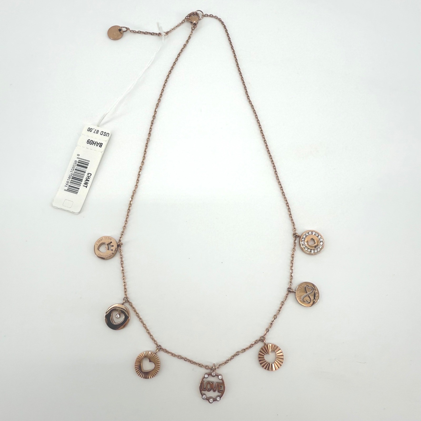 Brosway Chant Rose Gold Necklace with Love Charm Accents BAH09 NEW