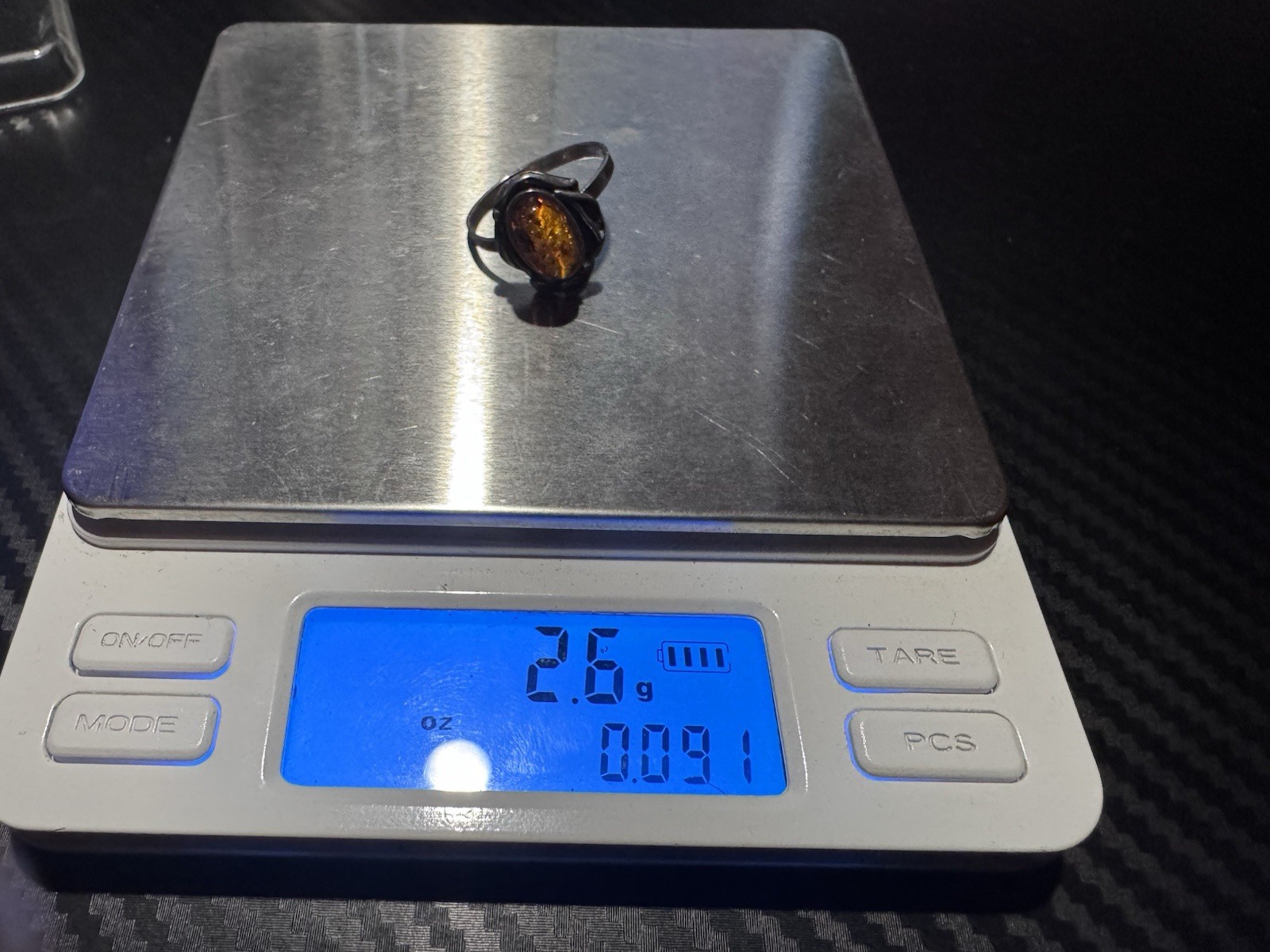 Vintage Sterling Silver Cognac Baltic Amber Ring Organic Leaf Setting Size 8