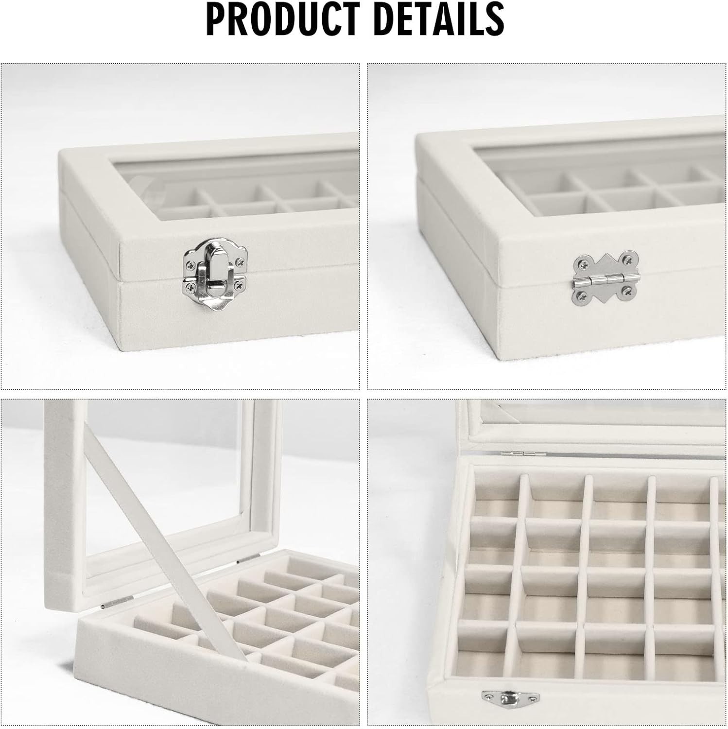 Velvet Jewelry Box 24 Grid – Ring/Earrings Organizer, Storage Case for Women