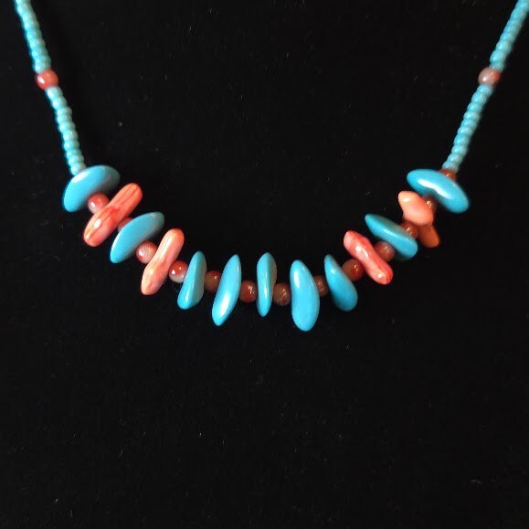 Vintage 15″ Turquoise and Coral Necklace