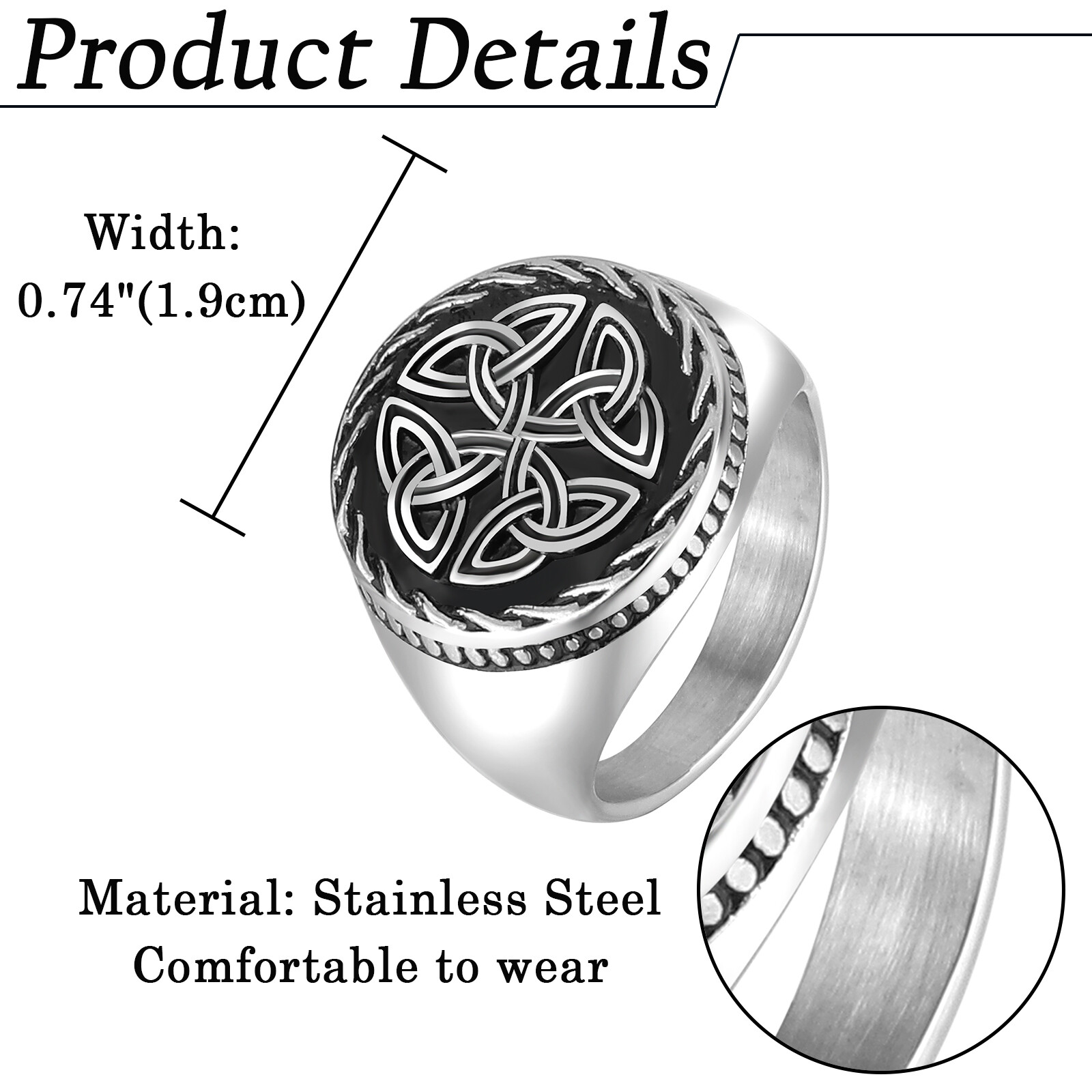 Mens Stainless Steel Celtic Knot Wedding Engagement Band Signet Ring Size 8-13