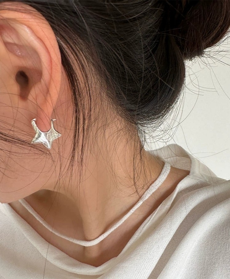 Bright 3D Star Silver Plated Alloy Fashion Versatile Snap Drop Earrings