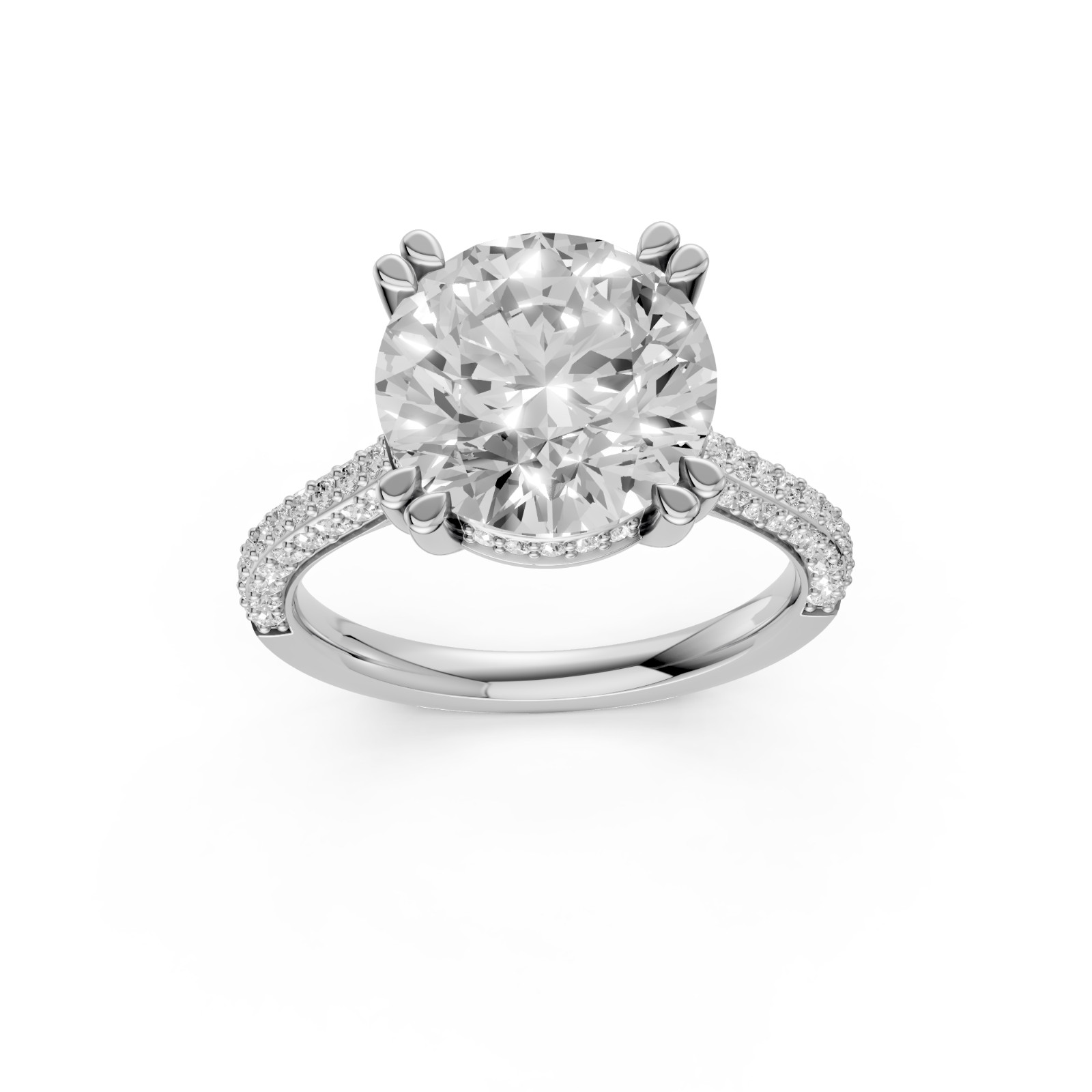 Round Lab Grown Diamond Hidden Halo Prong Basket Setting Engagement Ring