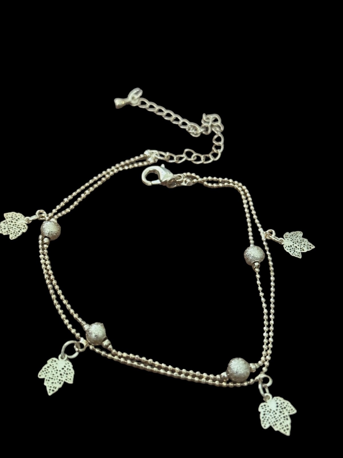 Fashion Anklet- gold color- two stands- balls- leaves- 8 to 11 inches