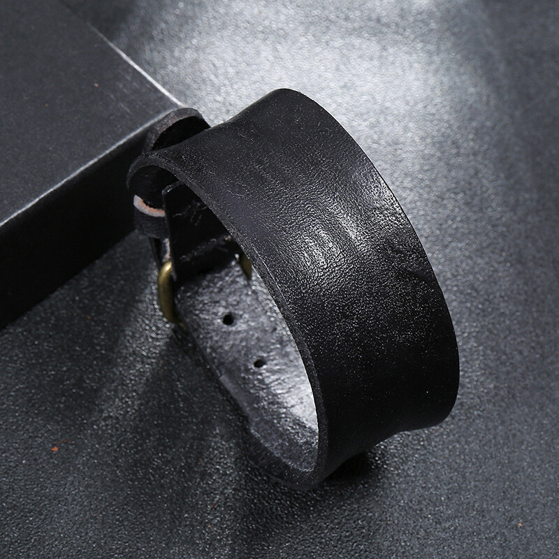 Men Women Punk Wide 3cm Leather Belt Wristband Bangle Cuff Bracelet Adjustable