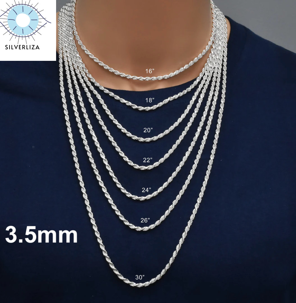 925 Sterling Silver Diamond Cut Rope Chain Necklace .925 Italy All Sizes
