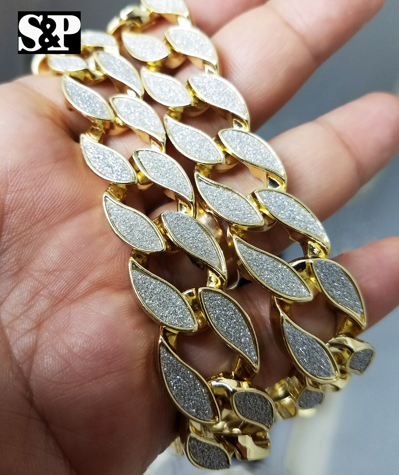 Sand Blast Bling 18mm 30″ Miami Cuban link Chain & 18mm 8.5″ Bracelet Combo Set