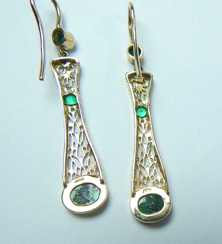 Colombian Trapiche Emerald 2.40 Cts Filigree Earrings 18K Gold Fine Jewelry Muzo