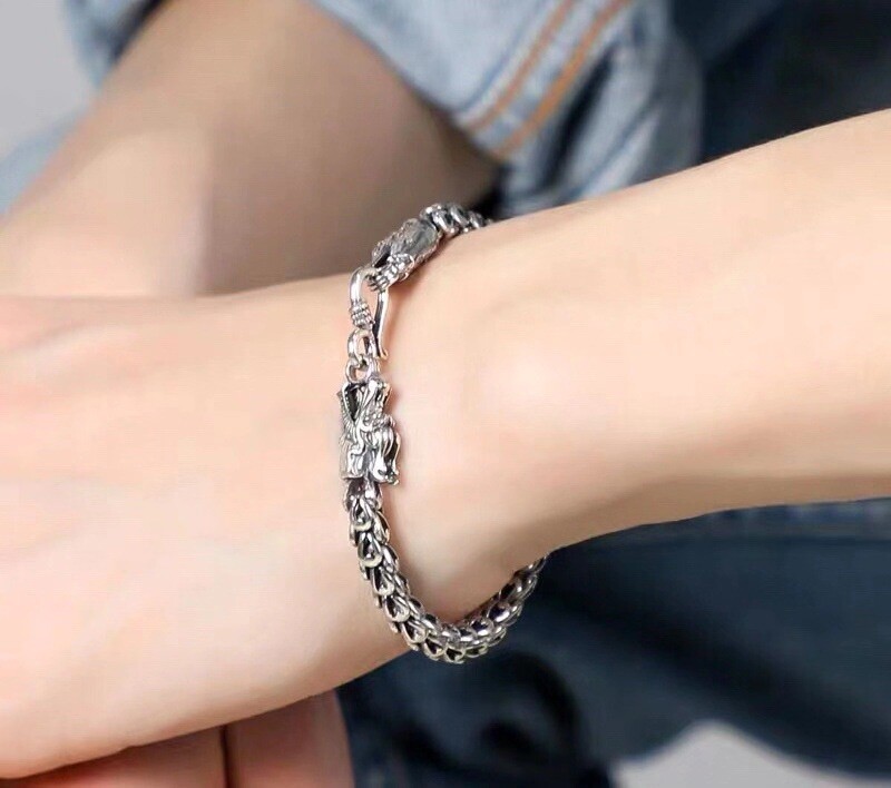 Real 925 Sterling Silver Necklace Men Women 6mm Double Dragon Head Link Gift
