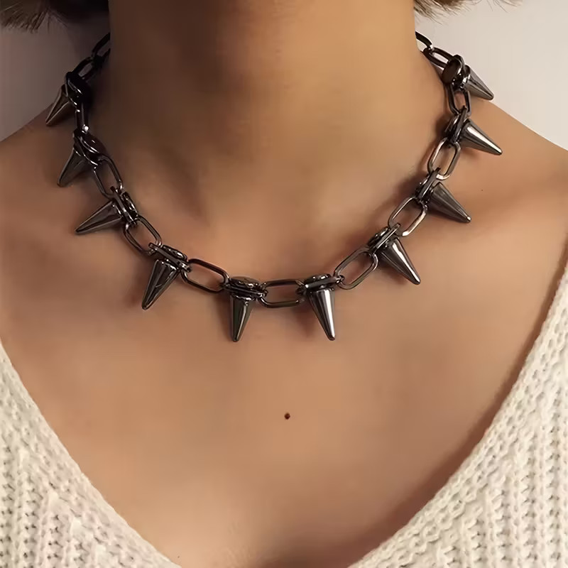 Spiked Chain Collar Necklace Gothic Punk Spike Chain Jewelry Choker