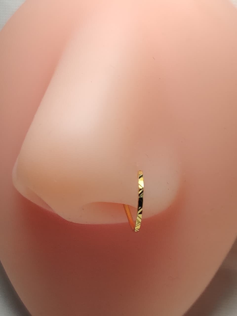 Gold Textured Nose Ring • Minimalist Hoop Nose Piercing • Lightweight Nose Ring