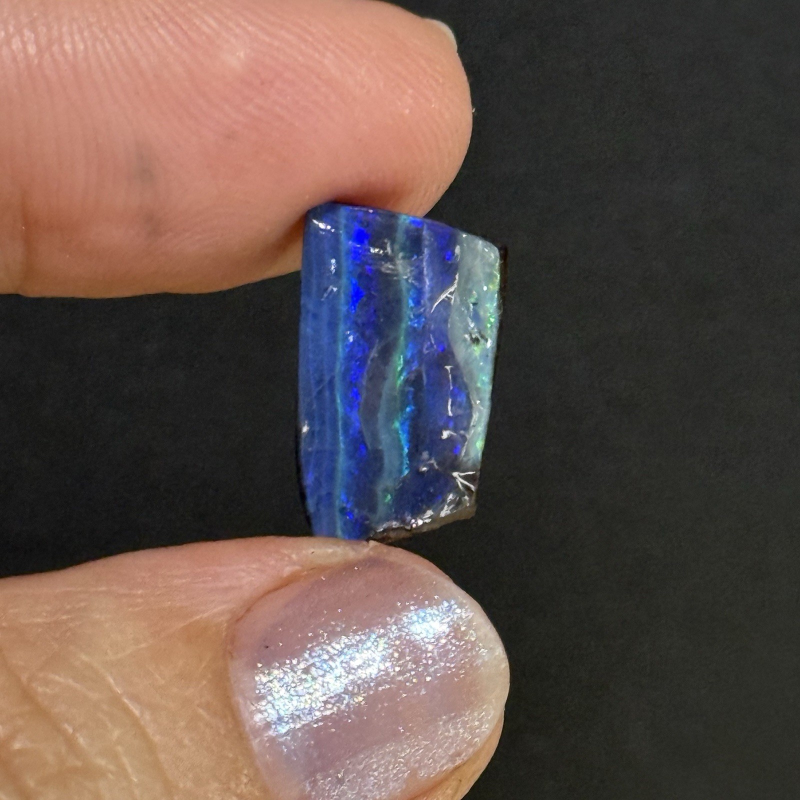 5.3ct 16.5×9.8×2.9mm Rough Intense Blue Australian Boulder Opal Cabochon Slice
