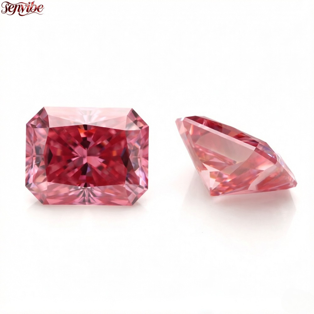 0.5~5ct VVS1 Pink Radiant Excellent Cut Moissanite Loose Gemstones for Jewelry