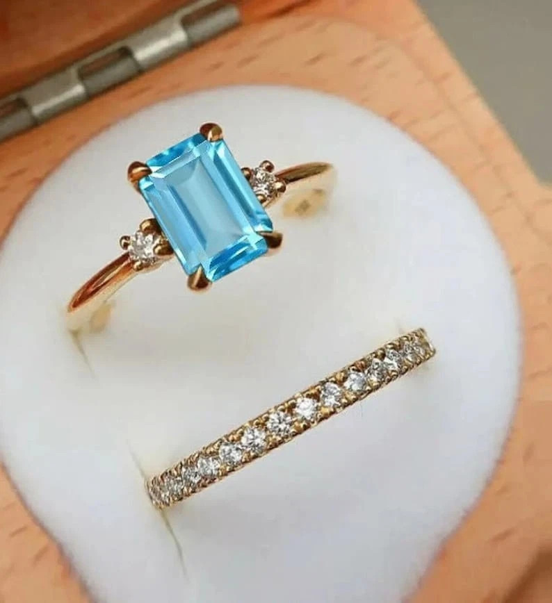 925 Sterling Silver Natural Blue Aquamarine Handmade Ring Gift For Her