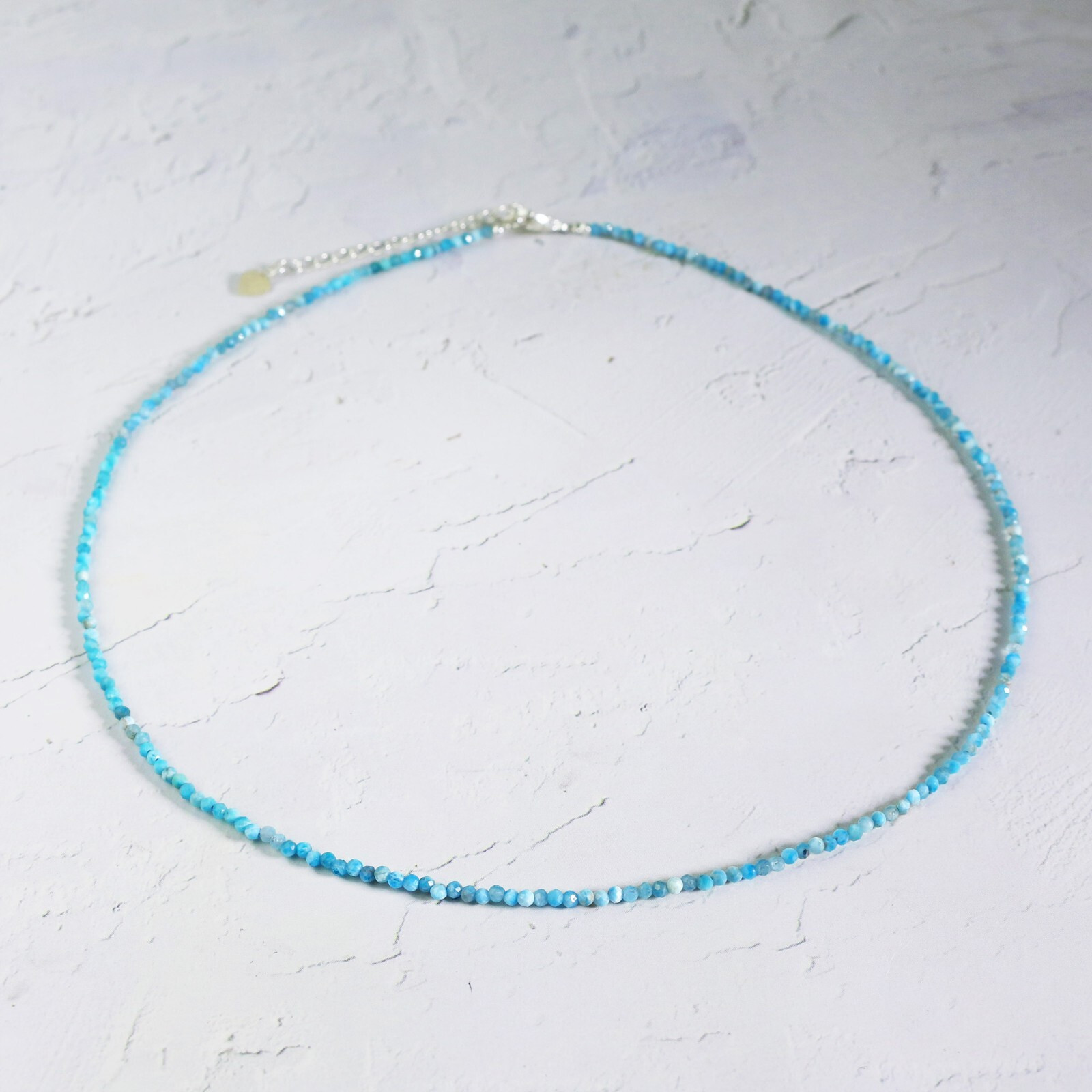 Minimalist Larimar 2mm Faceted Bead Blue Crystal Healing Boho Choker Necklace