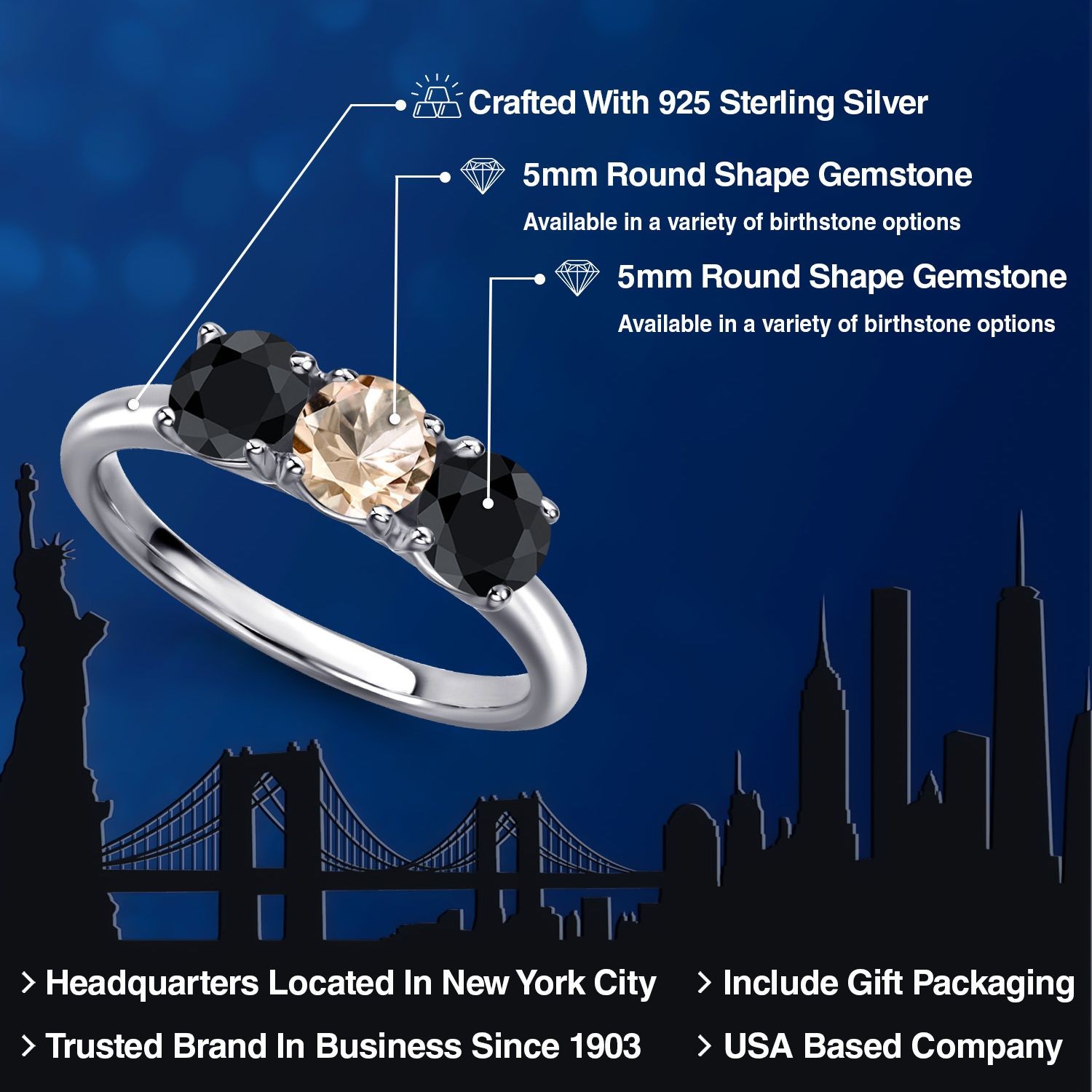 925 Sterling Silver Peach Morganite and Black Sapphire Engagement Ring For