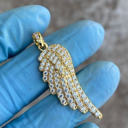 Round Cut Simulated Diamond Stunning Wing Fancy Pendant 14K Yellow Gold Plated