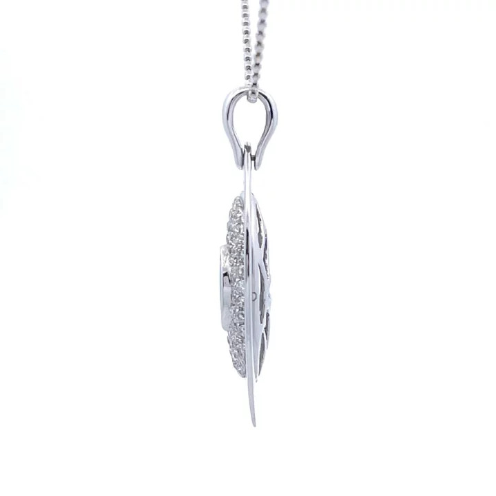 18K White Gold K18WG 0.5ct Opal 0.27ct Diamond Pendant Necklace 4.3g Womens