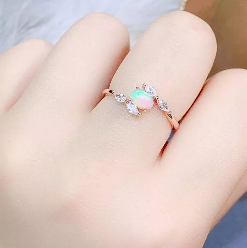 Ethiopian Opal Gemstone Women’s Ring Rose Gold Plated Silver wedding Ring
