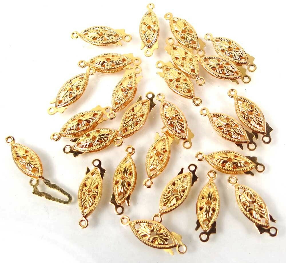 10 Gold Plated Brass Fish Hook Clasps Filigree Horse Eye Oval Fishhook 20x6mm