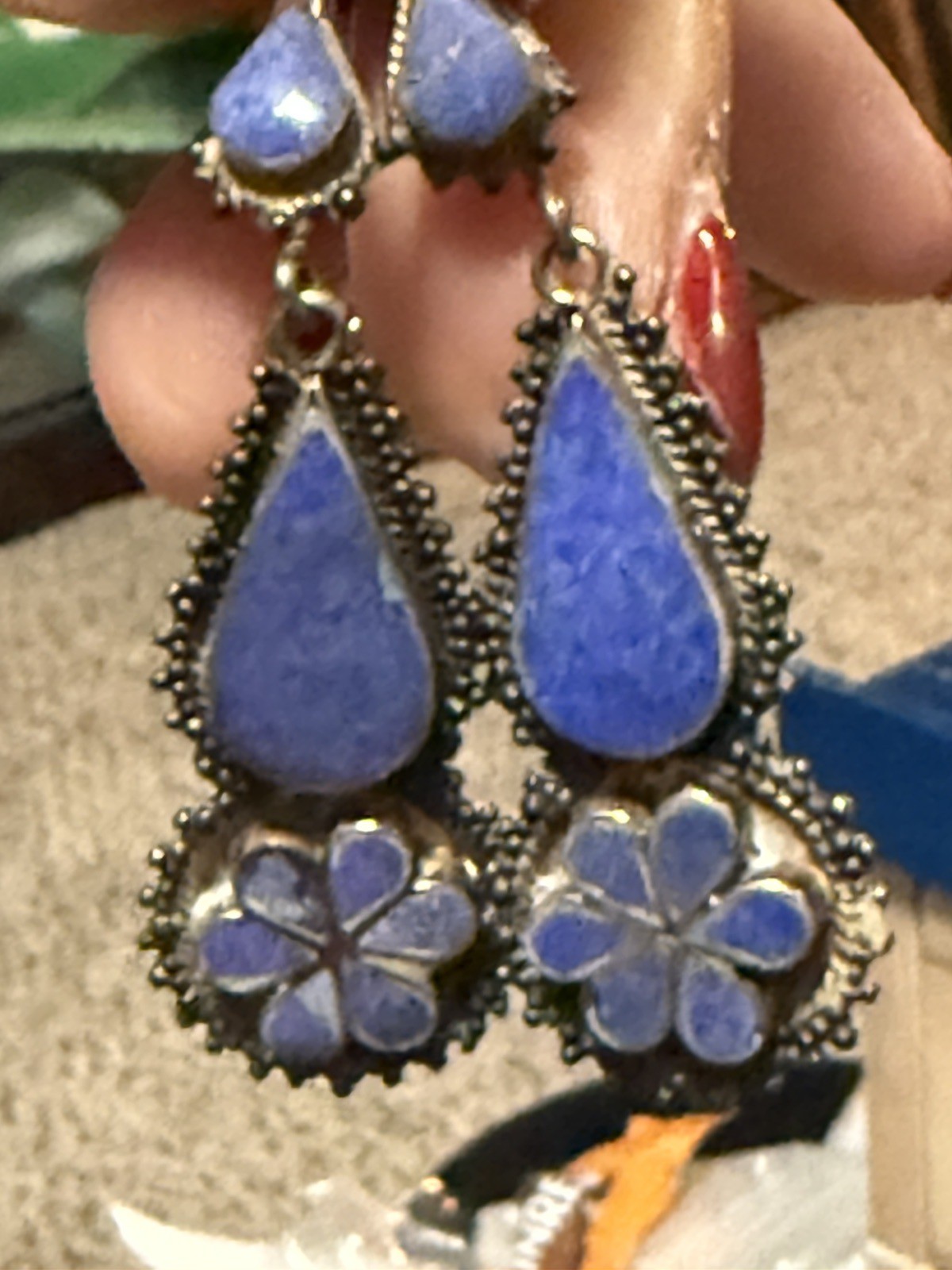 STERLING SILVER DANGLE EARRINGS WITH LAPIS/SODALITE COBALT BLUE