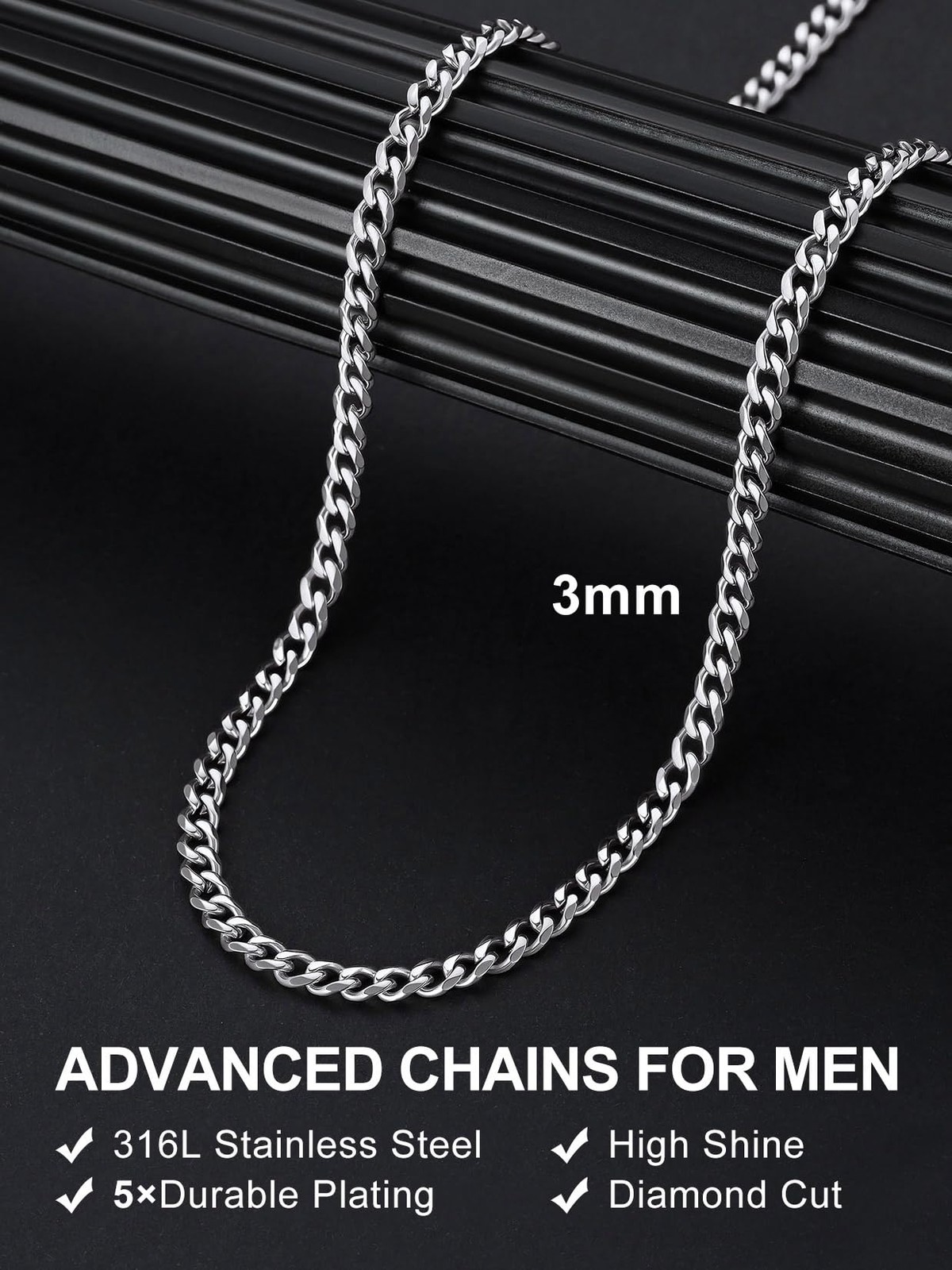 3mm/5mm Cuban Link Chains for Men, Silver Necklace Chain, Mens Necklace Jewelry