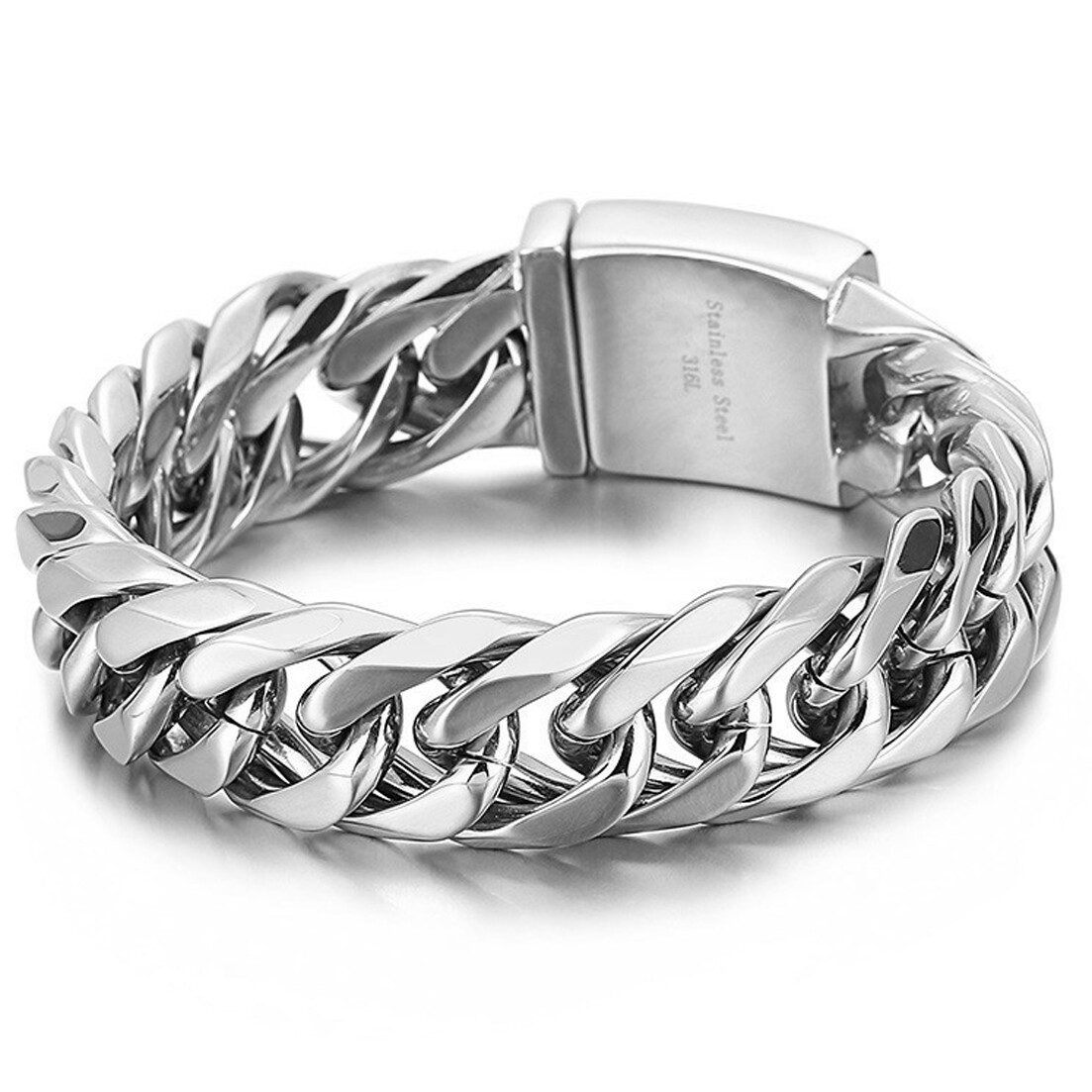 Men’s Silver/Gold/Black Stainless Steel Curb Cuban Chain Link Bracelet 7″-11″