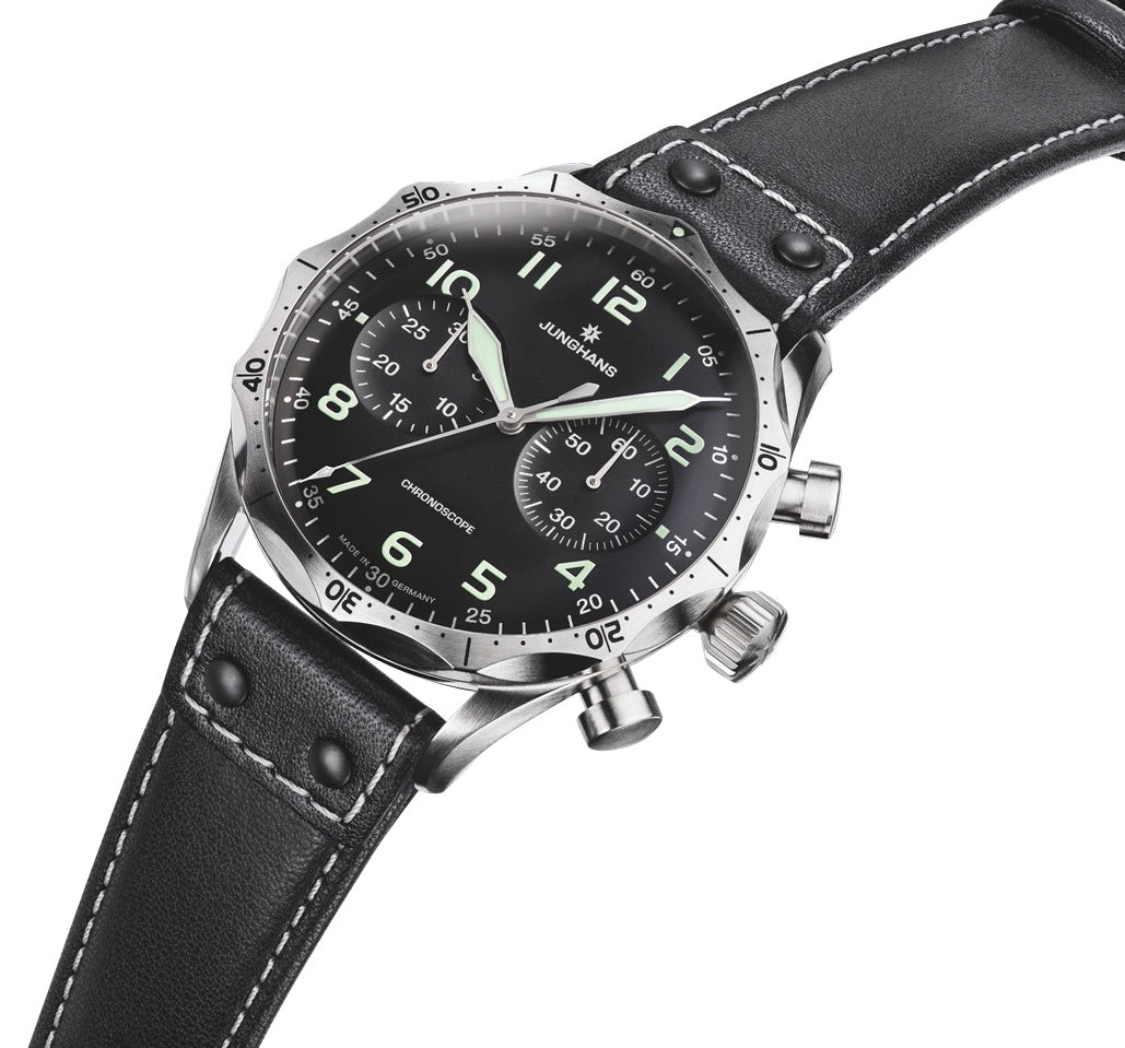 Junghans Pilot Chronoscope Automatic Chrono Steel Leather Mens Watch 27/3590.00