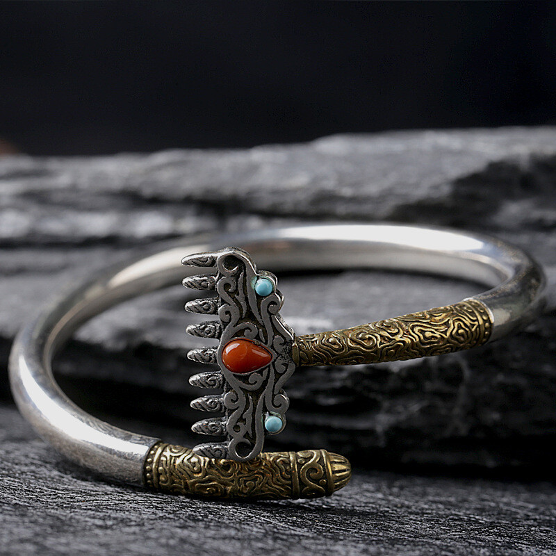 A24 Armspange buddhistisch Waffe des Bajie Reise in den Westen Silber 925 Achat