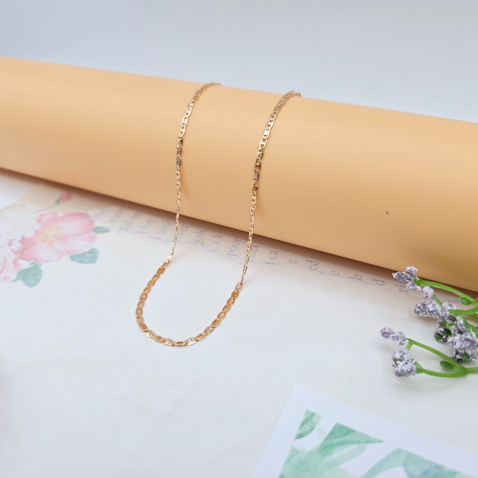 with Polished Flat Links – 45+5cm Adjustable, XPNL0046 Rose Gold Chain Necklace