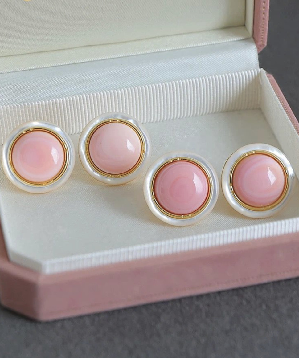 classic pair of 21mm pink conch pearl stud earring 925s(ryj)