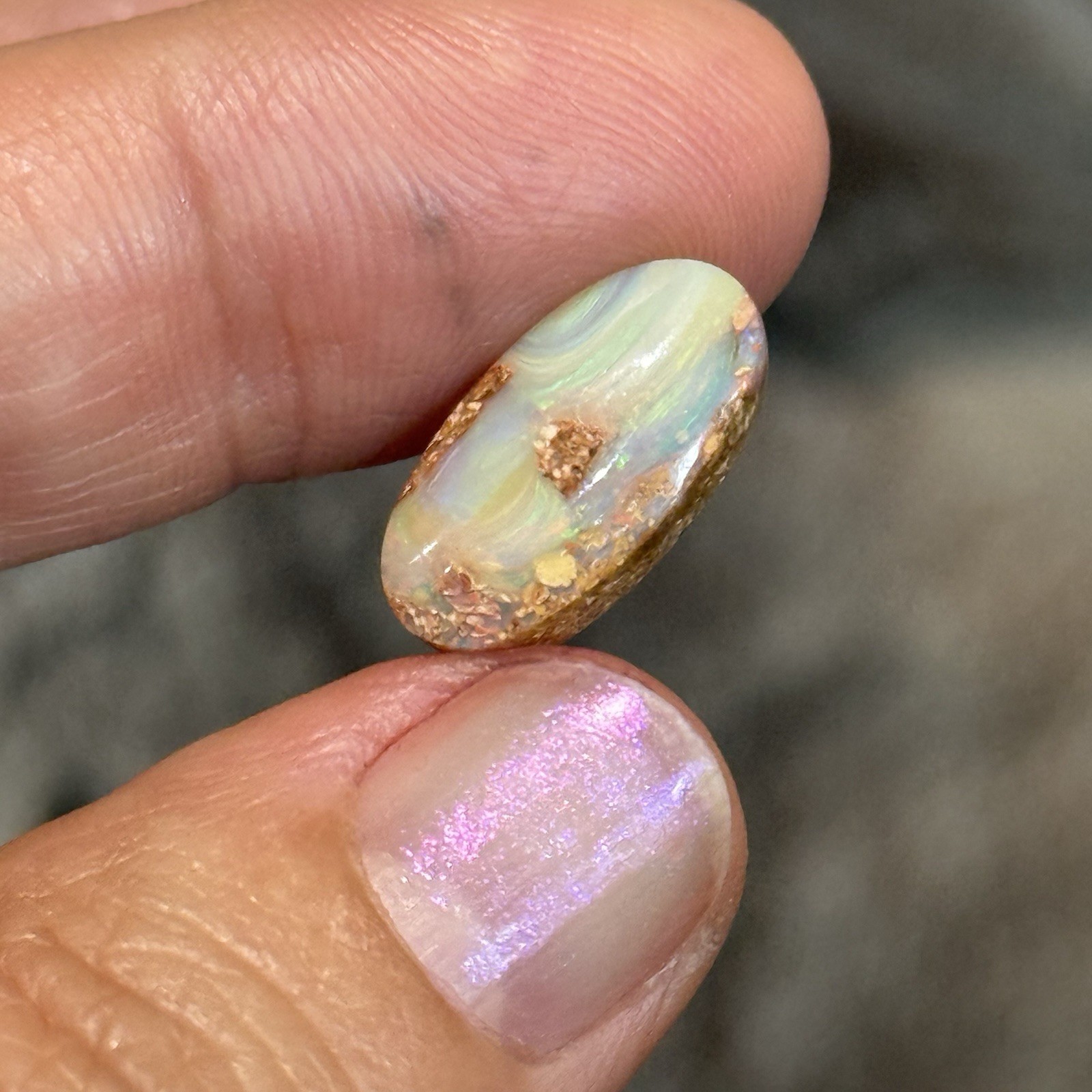 4.35ct 16.3×8.5×4.9mm Australian Crystal Pipe Boulder Opal Oval Cabochon Gem