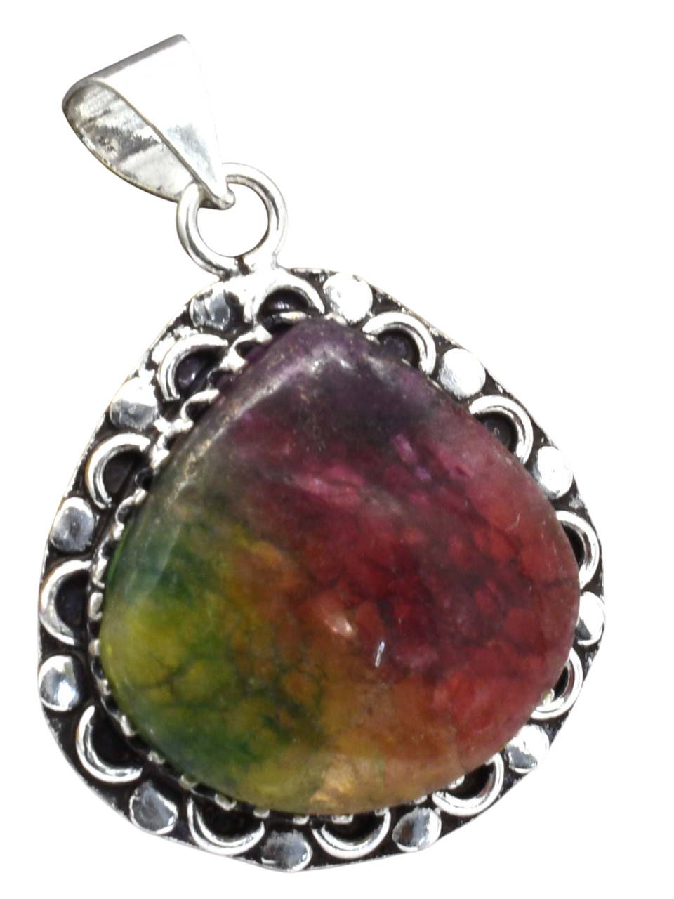 Rainbow Solar Quartz Natural Gemstone Silver Plated Pendant 1.75″J 2243
