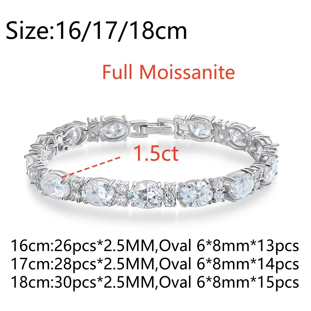 6*8mm Oval Cut Real Moissanite Tennis Bracelet Women 925 Sterling Silver Chain
