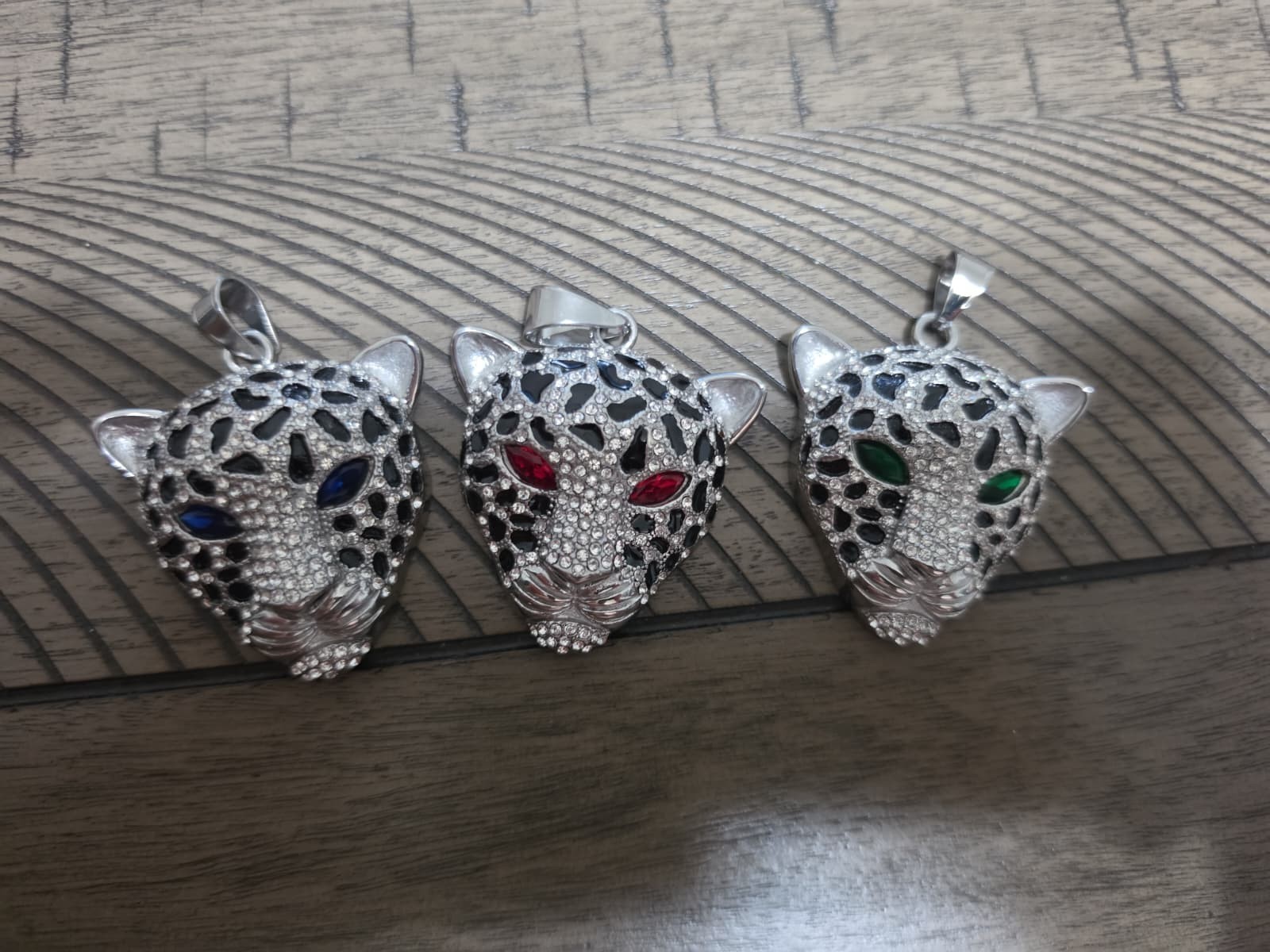 Iced Out Leopard Head Pendant Silver Stainless Steel Blue Red Green Eyes