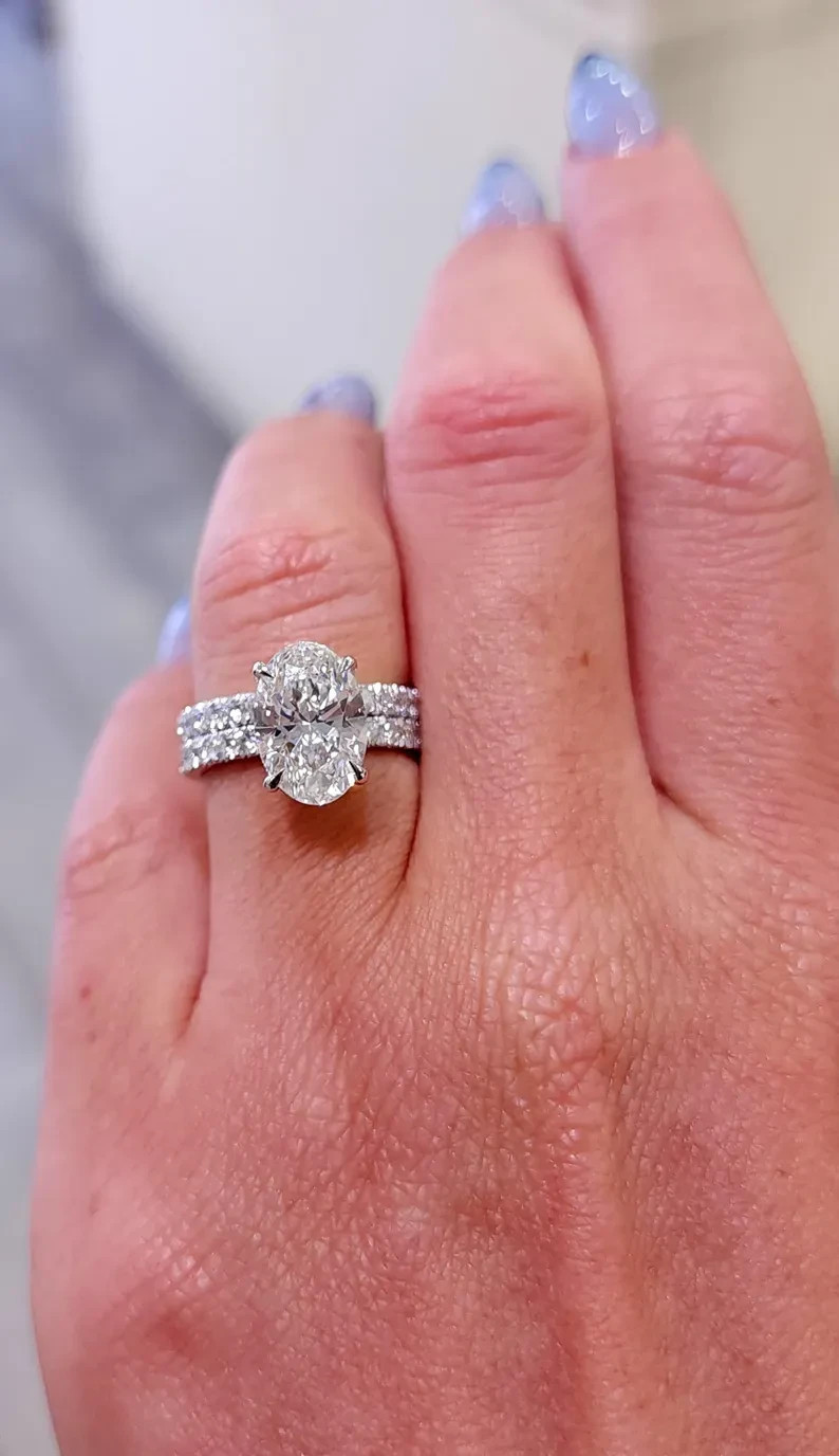 4.90 Ct Oval-Cut EF/VS1 Lab Grown Diamond Engagement Ring Set 14k White Gold