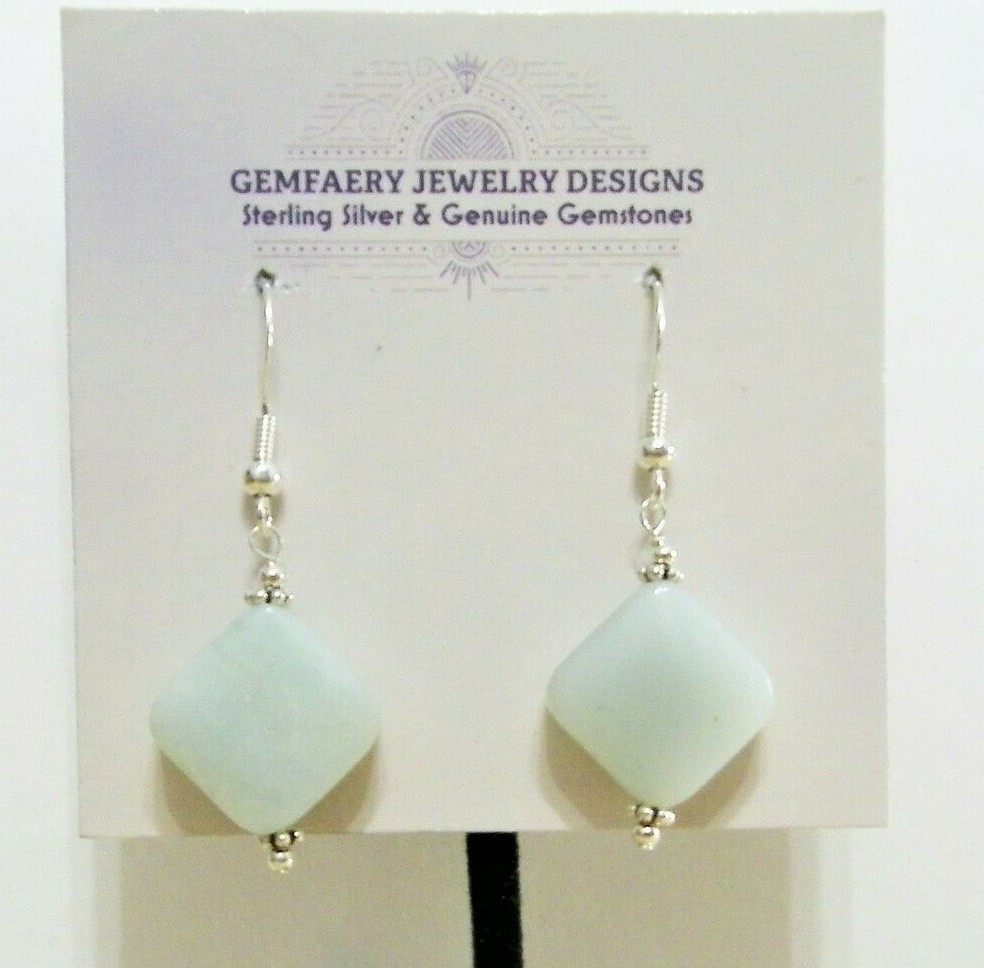 Sterling Silver Natural AMAZONITE Gemstone Dangle Earrings #1979…Handmade USA