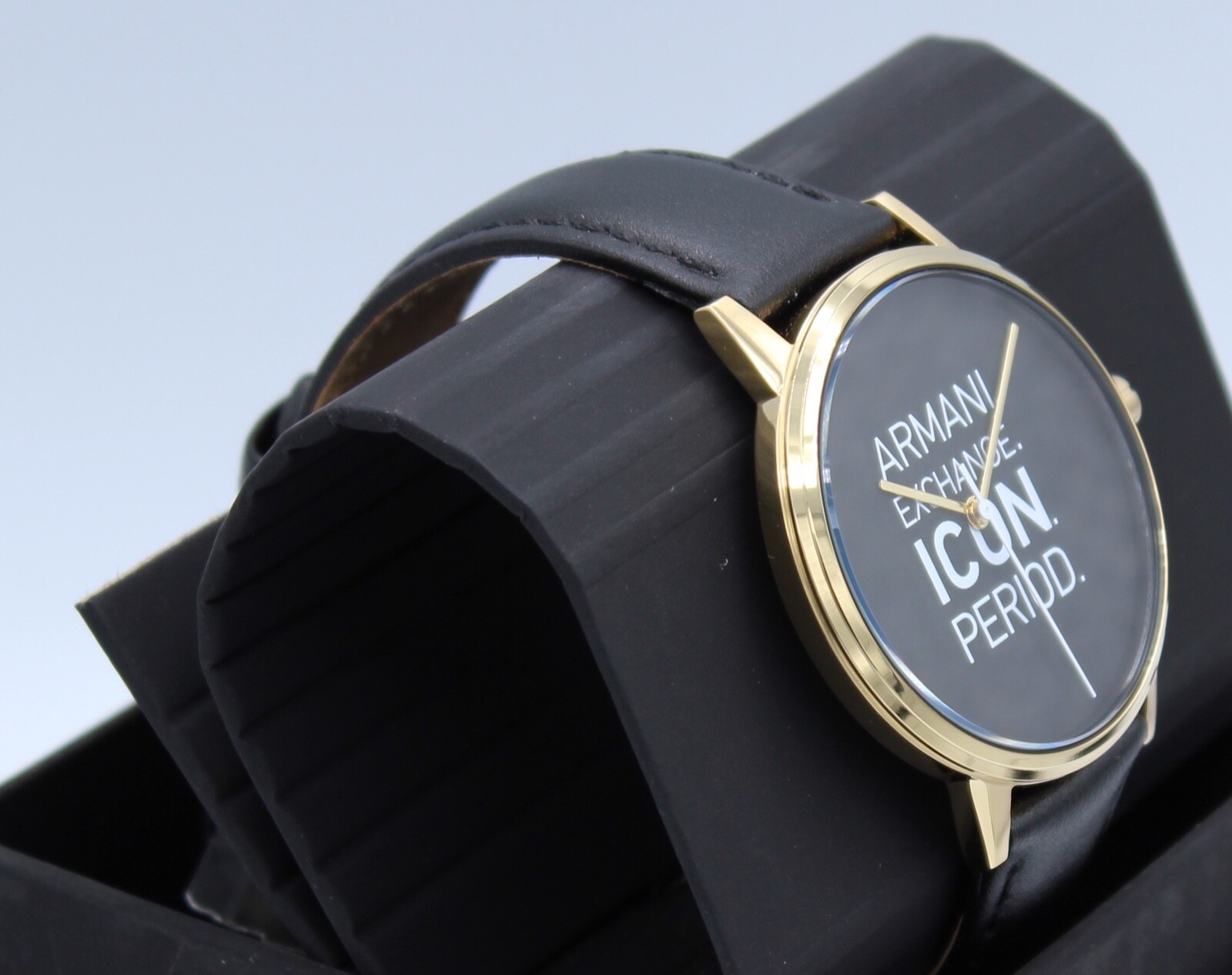 NEW AUTHENTIC ARMANI EXCHANGE CAYDE ICON GOLD BLACK LEATHER MEN’S AX2741 WATCH