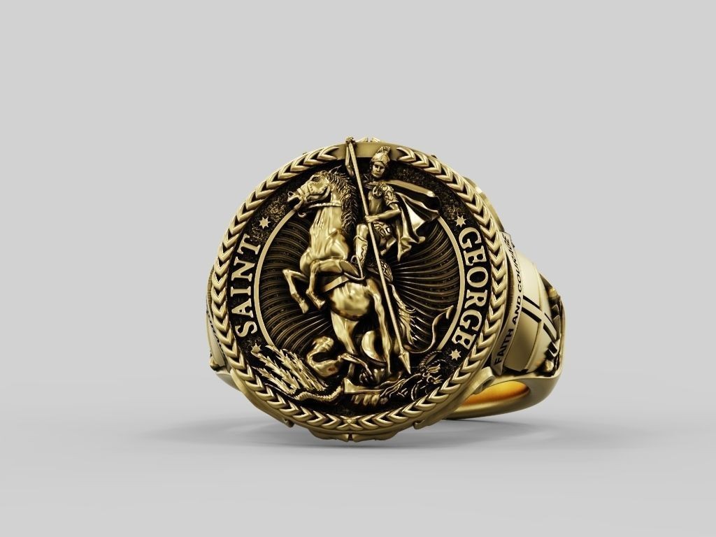 Oxidized Men’s Saint George & The Dragon 925 Sterling Silver Statement Rings
