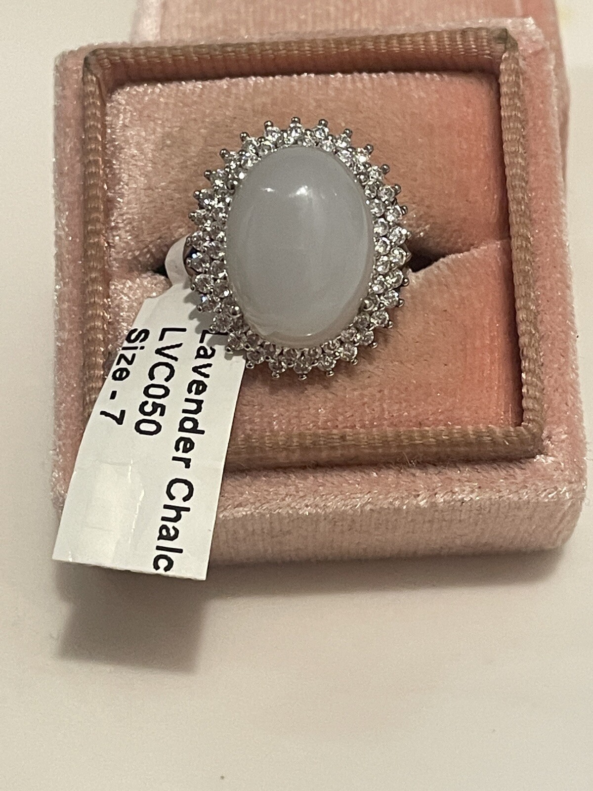 Imported 925 Genuine Natural Lavender Chalcedony Cabochon Sz7 NWT