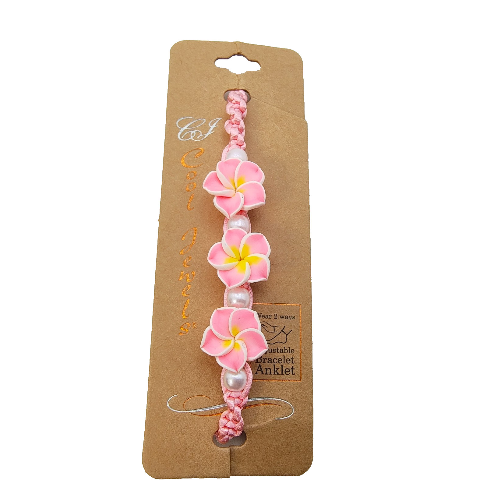 Hawaiian Pink Flower Bracelet Anklet Coastal Beach Tropical Resort Wear