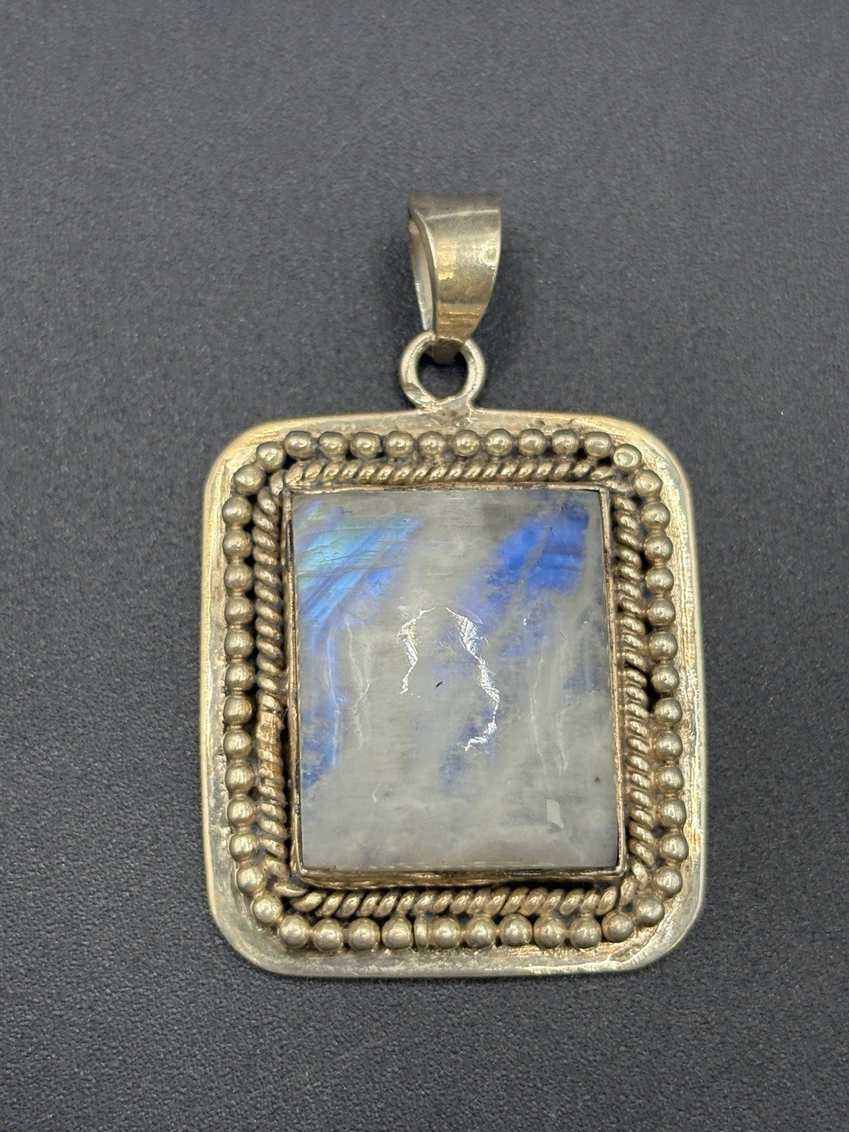 Vintage Sterling Silver 24×20 Moonstone Pendant 19 Grams E6