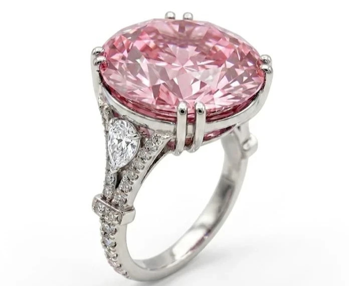 RARE 10.00 Ct Certified Round Cut Pink Treated Diamond Ring White Gold Finish