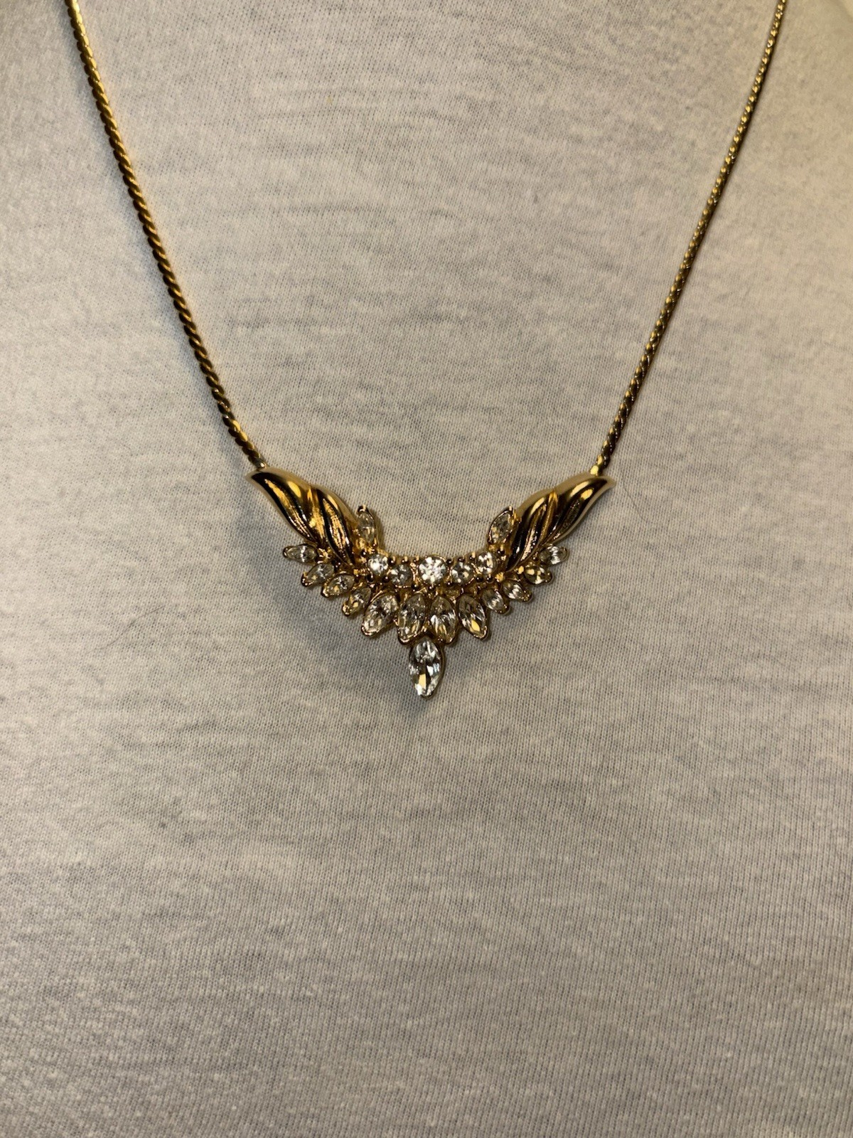 Vintage Crown Trifari Alfred Phillippe Gold Toned Rhinestone Coronet Necklace