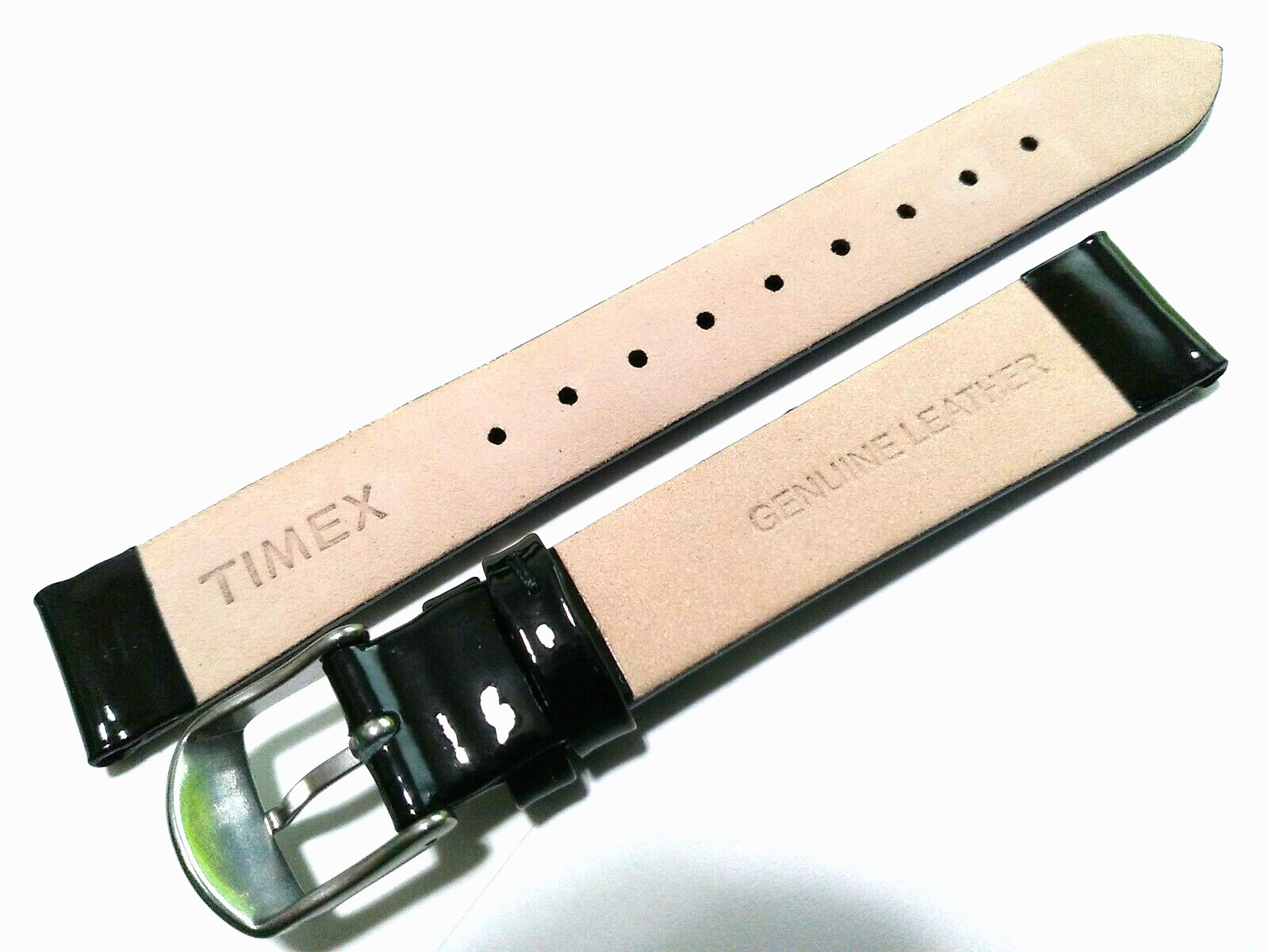 New Authentic Timex Jet Black Gloss Patent Leather 16mm Regular Watch Band Strap
