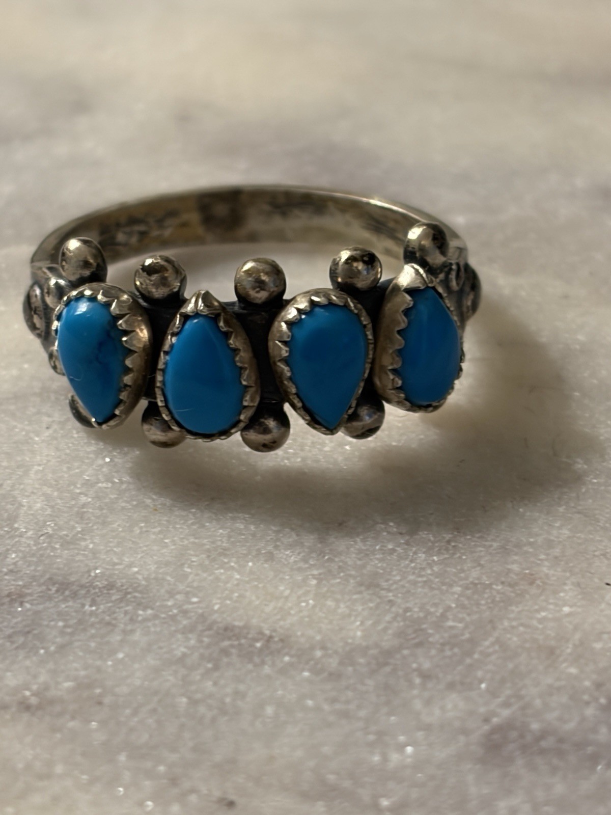 Vtg Wheeler Co. 4 Stone Turquoise Row Ring Sterling Silver 10.5 Boxed